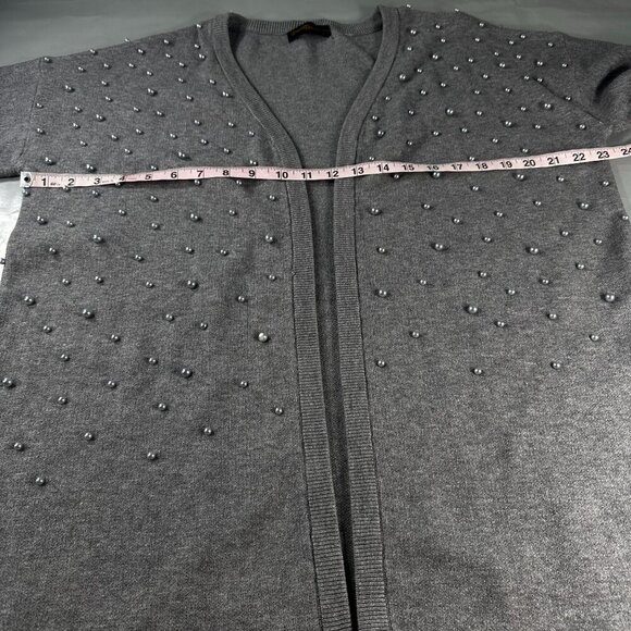 Christine Phillipe Pearl Studded Cardigan Women Sweater Balloon Sleeve Knit Grey - Picture 8 of 16